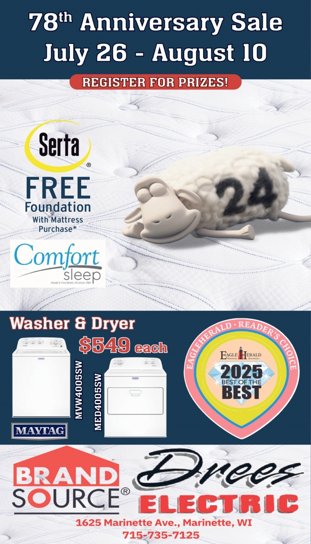 78th Anniversary Sale, Drees Electric, Marinette, WI