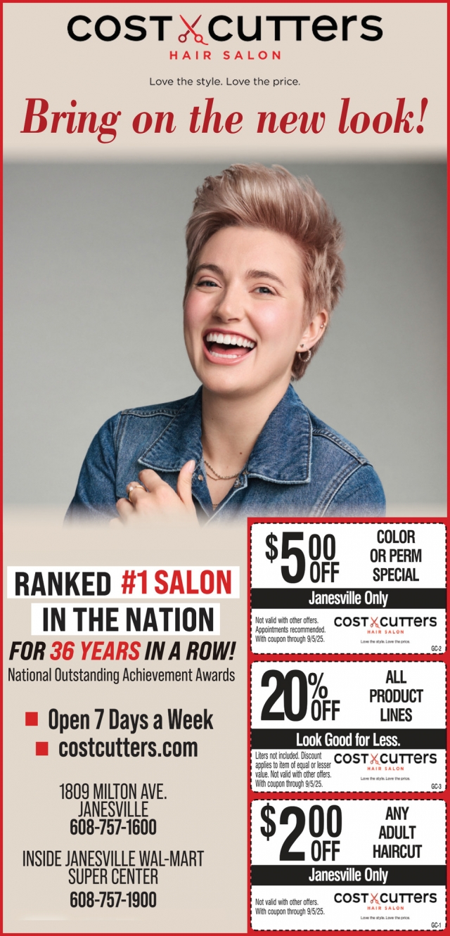 Ranked #1 Salon in The Nation, Cost Cutters , Janesville, WI