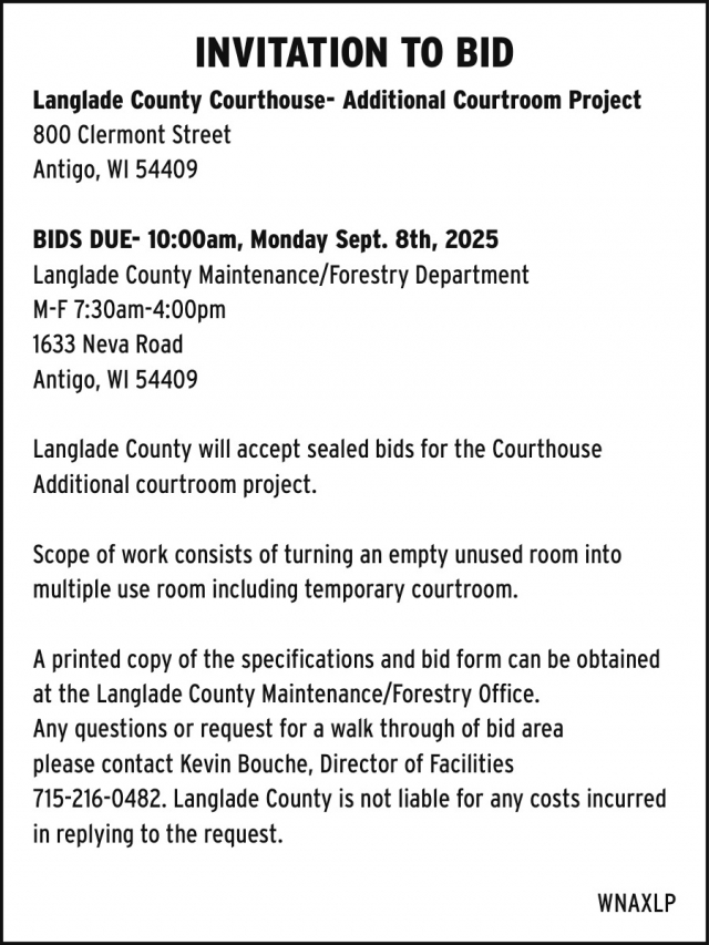 Invitation to Bid, Langlade County