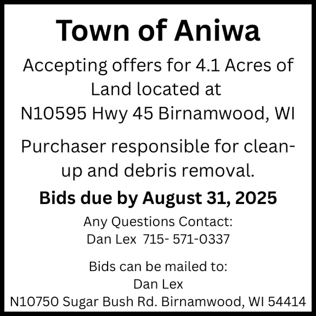 Accepting Offer for 4.1 Acres of Land, Town of Aniwa, Aniwa, WI