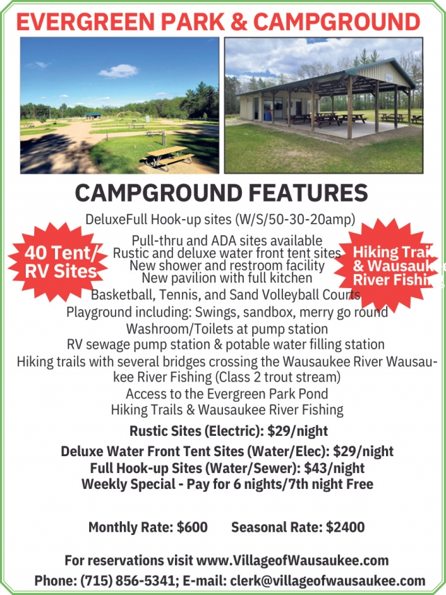 Evergreen Park & Campground, Village of Wausaukee