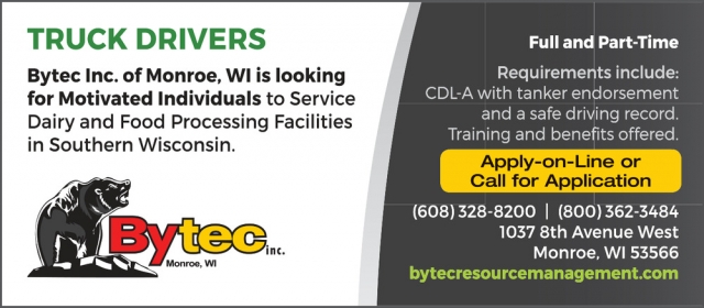 Truck Drivers, Bytec Resource Management, Inc., Monroe, WI
