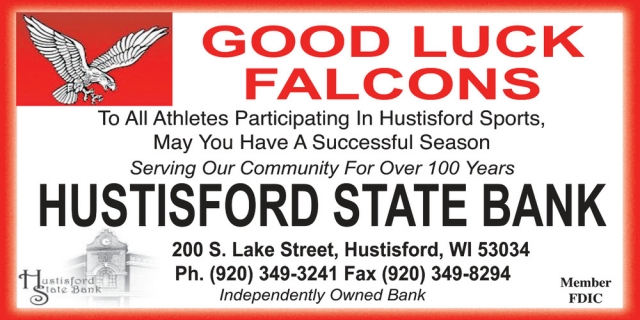 Good Luck Falcons, Hustisford State Bank, Hustisford, WI