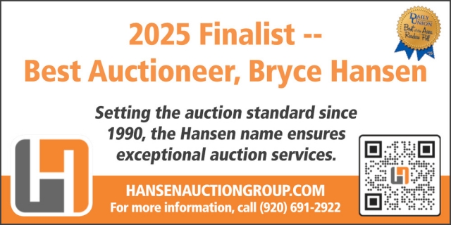 Best Auctioneer, Bryce Hansen, Hansen Auction Group, Downing, WI