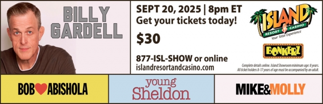 Billy Gardell, Island Resort & Casino, Harris, MI
