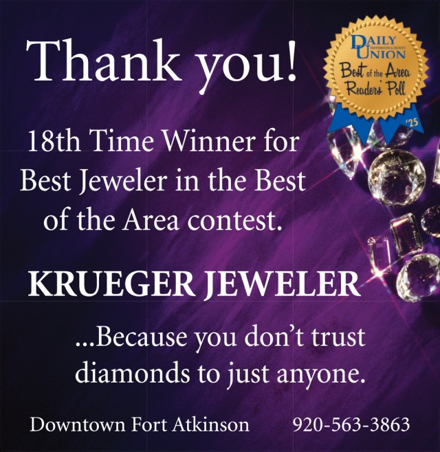 Best Jeweler, Krueger Jeweler, Fort Atkinson, WI