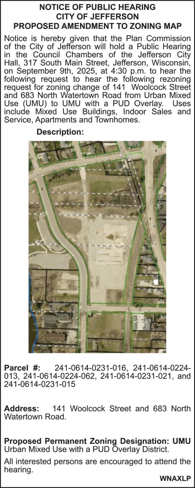 Notice of Public Hearing, City Of Jefferson, Jefferson, WI
