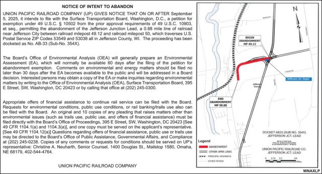 Notice of Intent to Abandon, Union Pacific Railroad