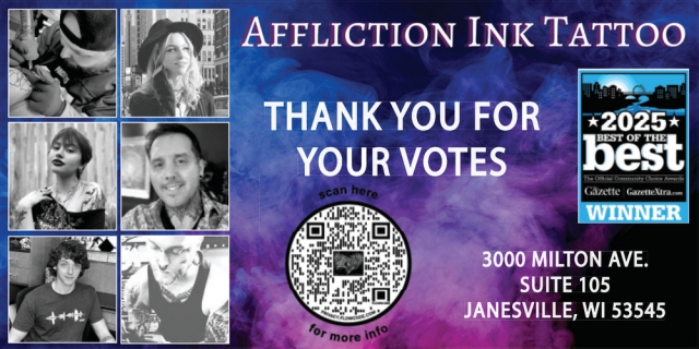 Best Tattoo Studio, Affliction Ink, Janesville, WI