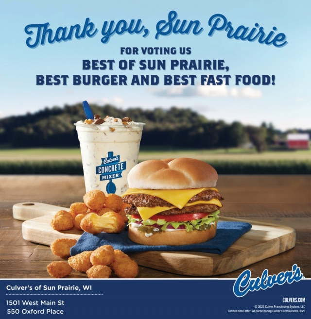 Best Burger and Best Fast Food!, Culver's - Sun Prairie, Sun Prairie, WI