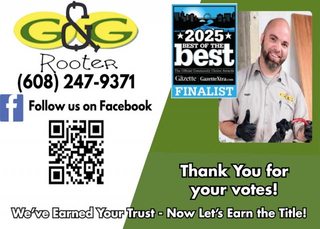 Thank You for Your Votes, G&G Rooter, Janesville, WI