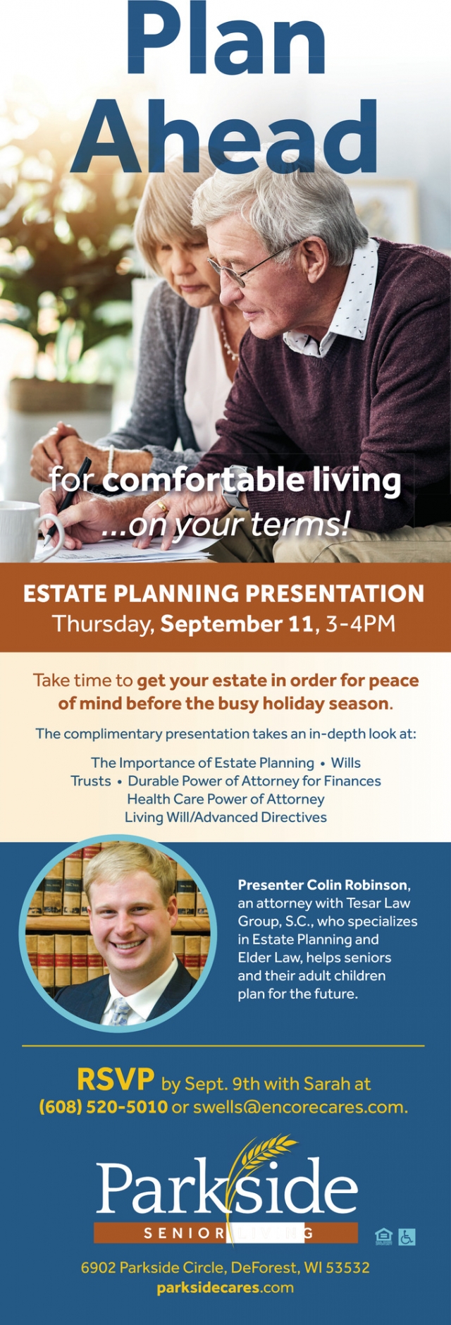Plan Ahead, Parkside Senior Living, De Forest, WI