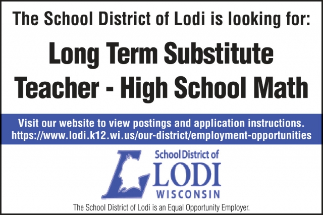 Log Term Substitute Teacher, School District of Lodi, Lodi, WI