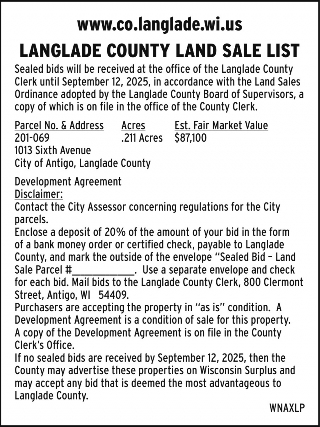 Land Sale List, Langlade County
