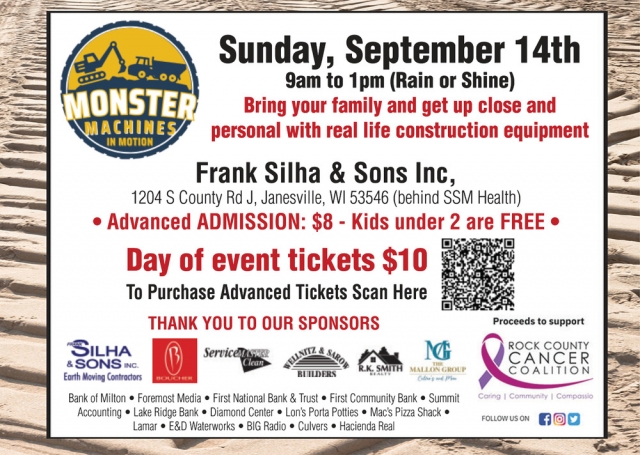 Bring Your Family and Get Close and Personal With Real Life Construction Equipment, Monster Machines in Motion, Janesville, WI