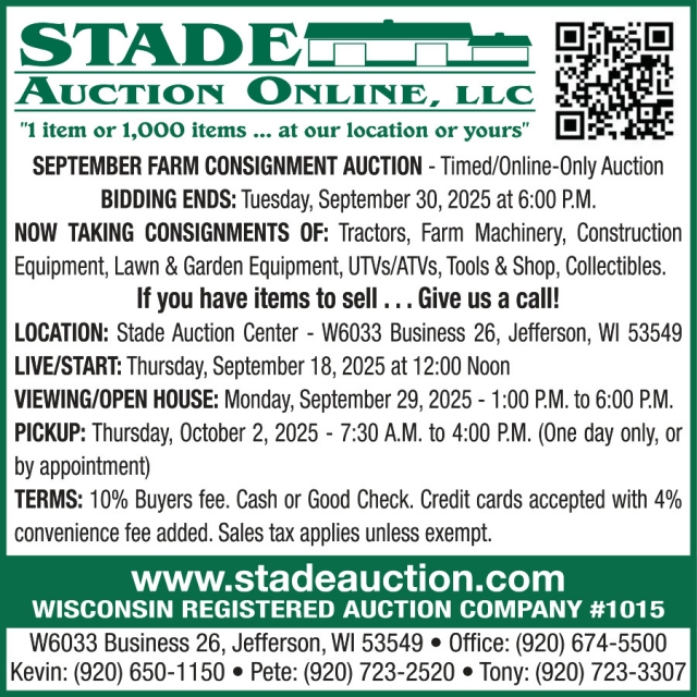 September Consignment Auction, Stade Auction Online, LLC