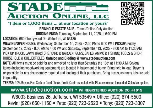 September Consignment Auction, Stade Auction Online, LLC