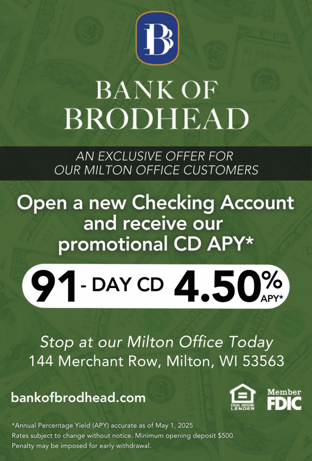 Open a New Checking Account, Bank Of Brodhead, Brodhead, WI