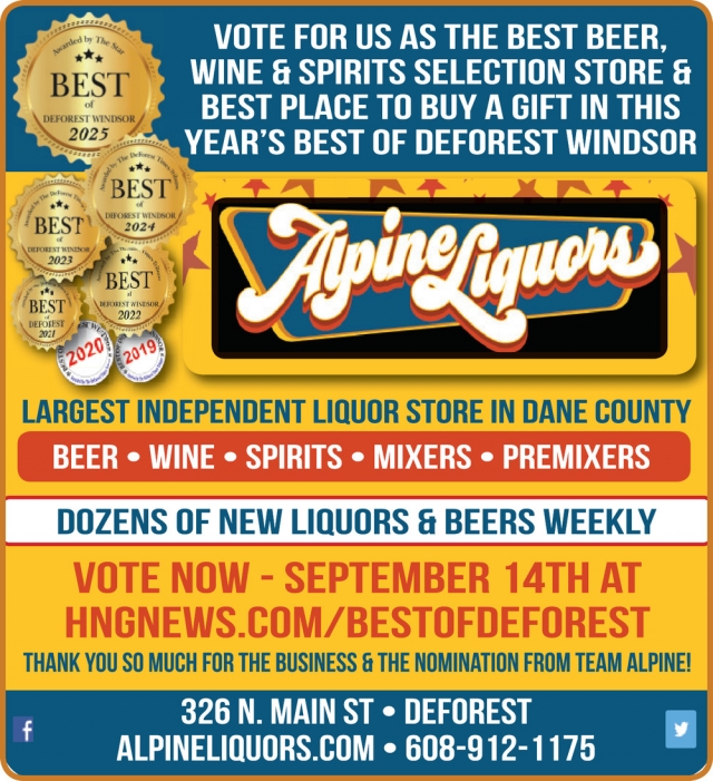 Largest Independent Liquor Store in Dane County, Alpine Liquors, Deforest, WI