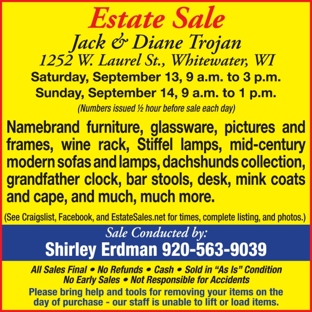 Estate Sale, Shirley Erdman Estate Sales, Fort Atkinson, WI