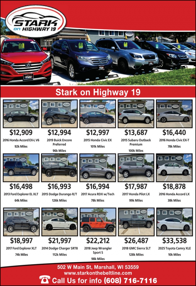 Cars for Sale, Stark on Highway 19, Marshall, WI