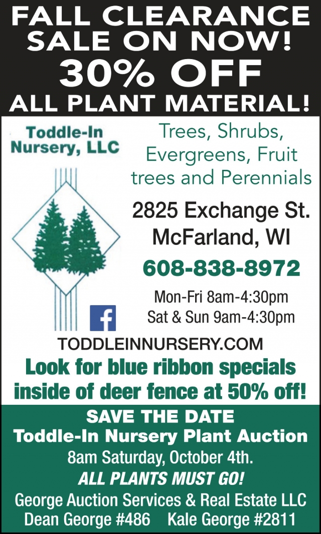 Fall Clearance Sale On Now!, Toddle-In Nursery, LLC, Mcfarland, WI