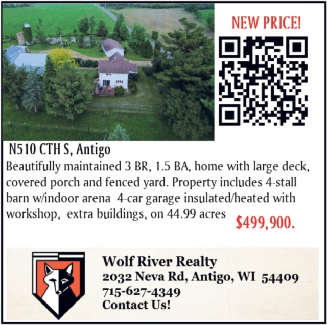 New Price!, Wolf River Realty, Antigo, WI