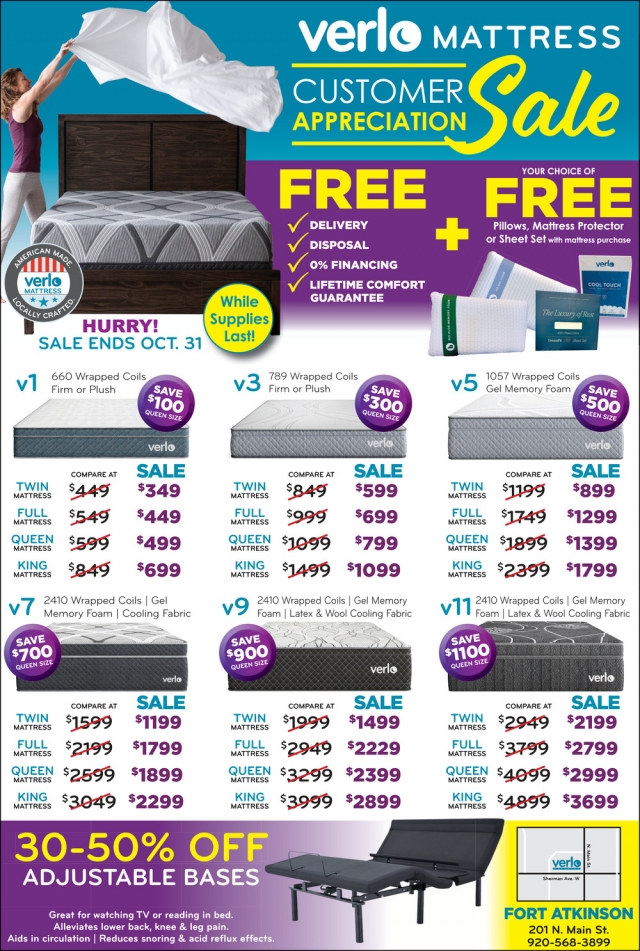 Customer Appreciation Sale, Verlo Mattress, Beaver Dam, WI