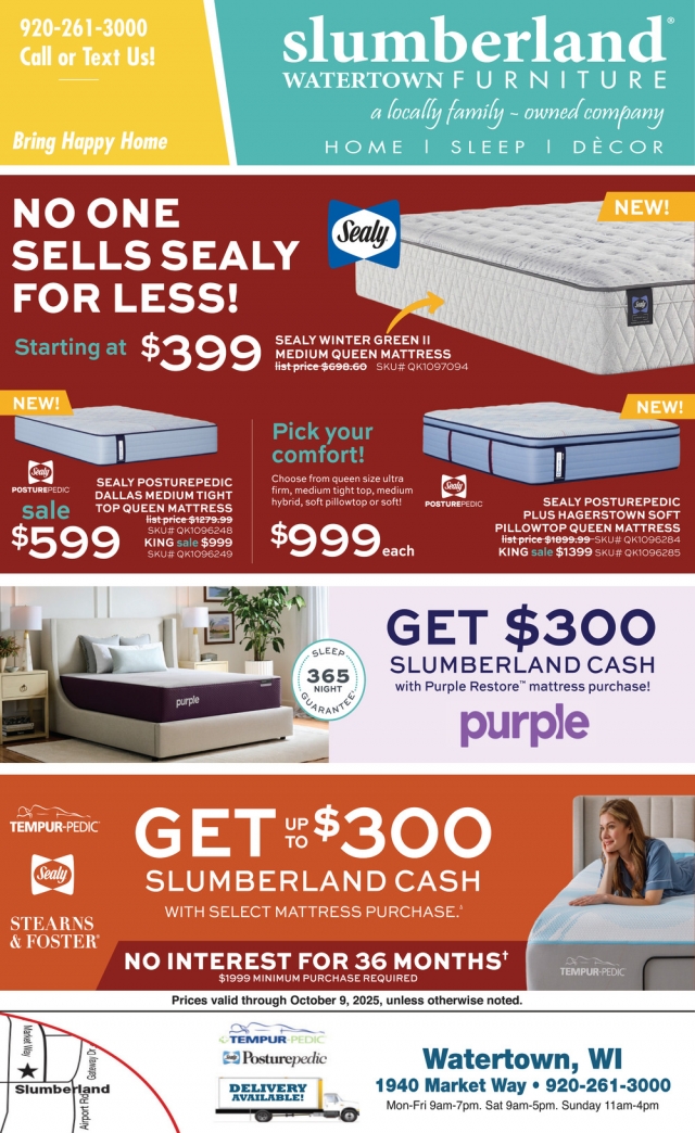 No One Sells Sealy for Less!, Slumberland Furniture - Watertown, Watertown, WI