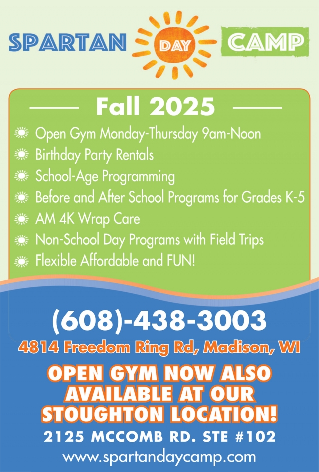 Birthday Party Rentals, Spartan Day Camp, Stoughton, WI