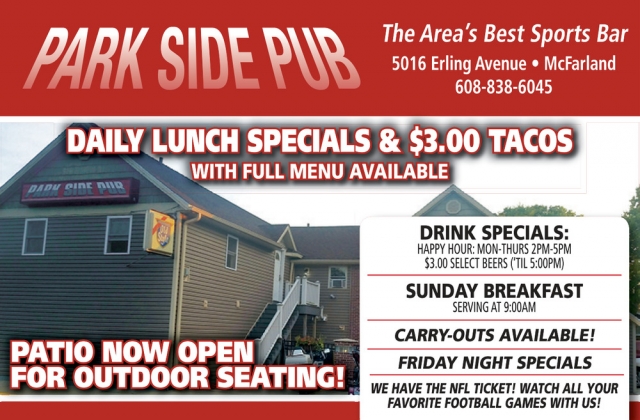 Daily Lunch Specials, Park Side Pub, Mc Farland, WI