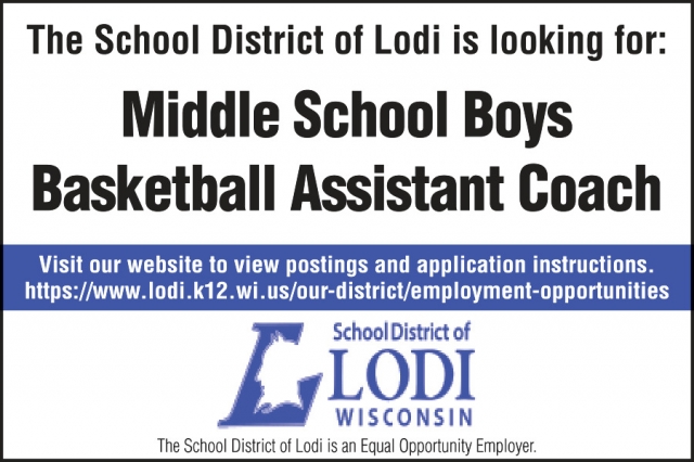 Middle School Boys Basketball Assistant Coach, School District of Lodi, Lodi, WI