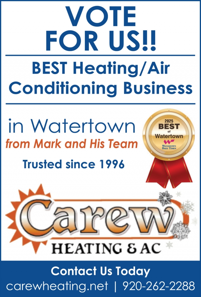 Best Heating/Air Conditioning Business, Carew Heating & AC, Inc., Watertown, WI