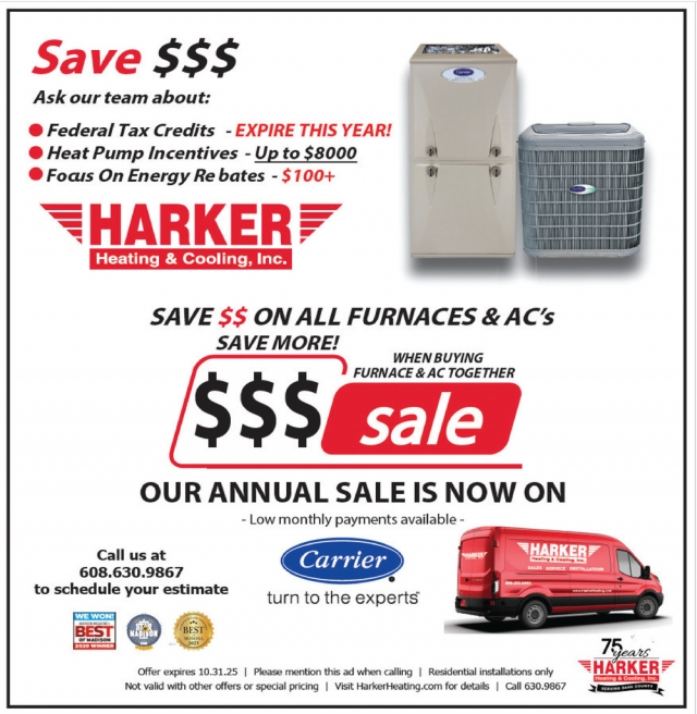 Save $$ on All Furnaces & AC's, Harker Heating & Cooling, Inc, Madison, WI