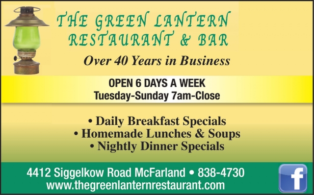 Daily Breakfast Specials, The Green Lantern Restaurant, Mcfarland, WI