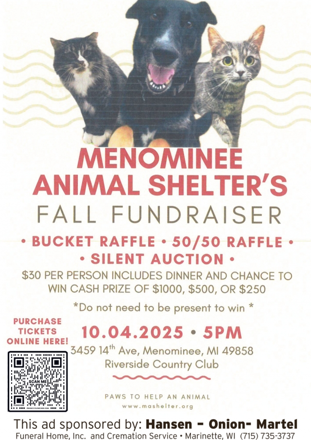 Fall Fundraiser, Menominee Animal Shelter's Fall Fundraiser (October 4, 2025)