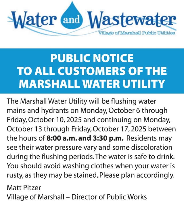 Public Notice, Village of Marshall, Marshall, WI