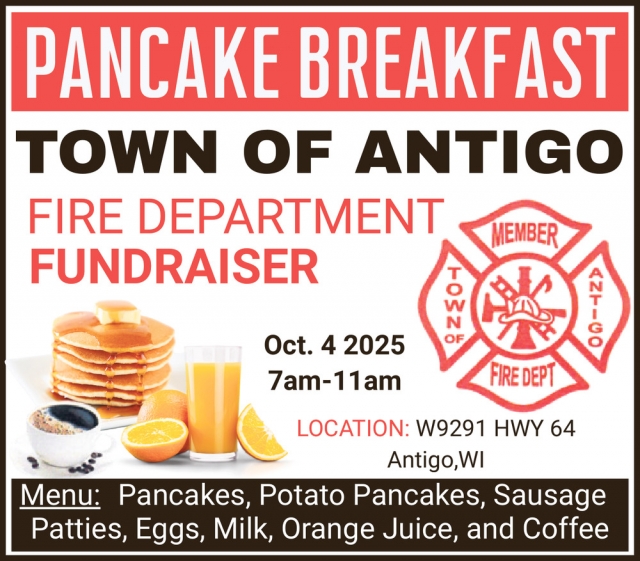 Pancake Breakfast, Town of Antigo Fire Department Fundraiser (October 4, 2025)