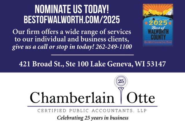 Nominate Us Today!, Chamberlain & Otte Certified Public Accountants LLP, Lake Geneva, WI
