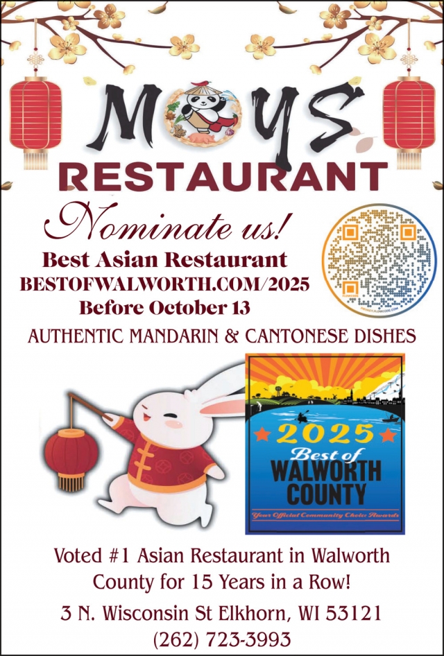 Best Asian Restaurant, Moy's Restaurant, Elkhorn, WI