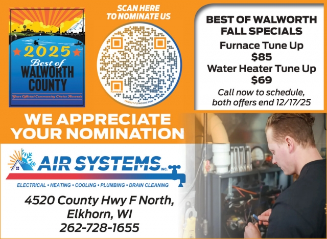 Best of Walworth Fall Specials, Air Systems Inc, Elkhorn, WI
