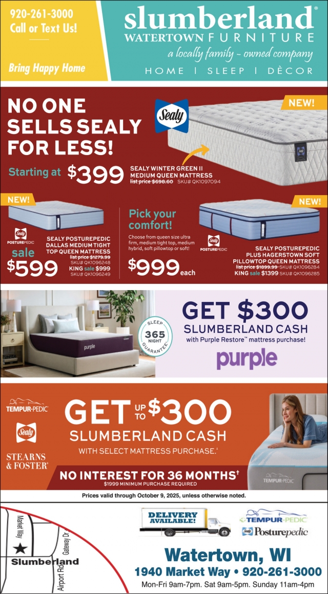 No One Sells Sealy for Less!, Slumberland Furniture - Watertown, Watertown, WI