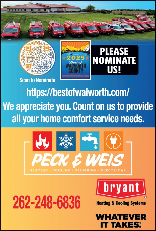 Please Nominate Us!, Peck & Weis, Lake Geneva, WI