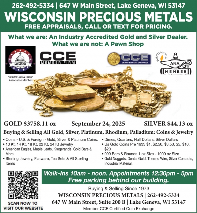 Free Appraisals, Call or Text for Pricing, Wisconsin Precious Metals Refinishing Services, Lake Geneva, WI