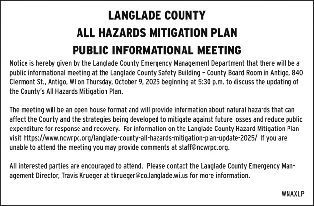 All Hazards Mitigation Plan, Langlade County