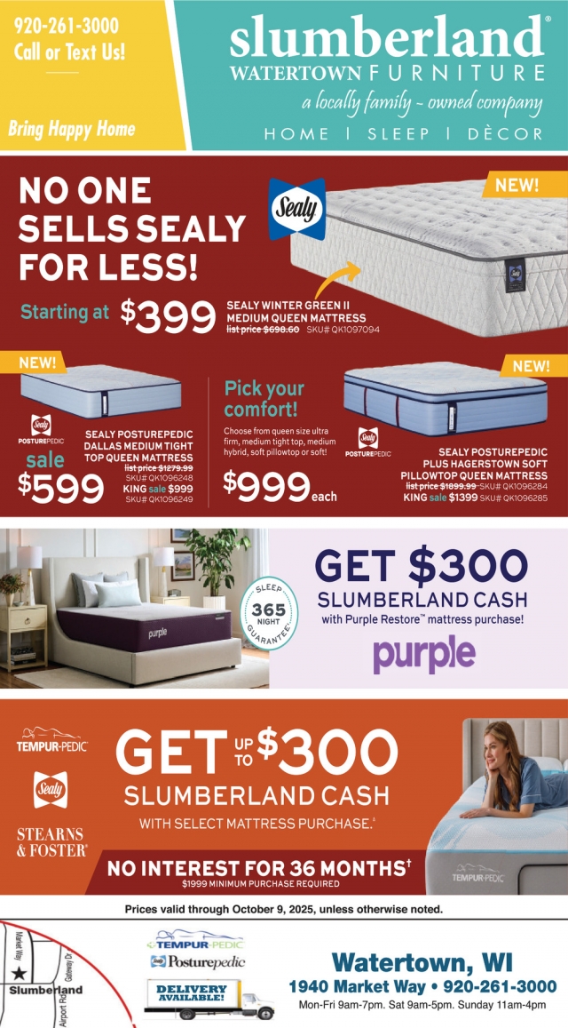 No One Sells Sealy for Less!, Slumberland Furniture - Watertown, Watertown, WI