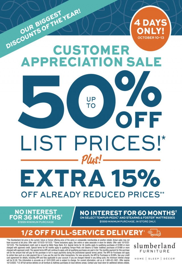 Customer Appreciation Sale, Slumberland Furniture - Watertown, Watertown, WI