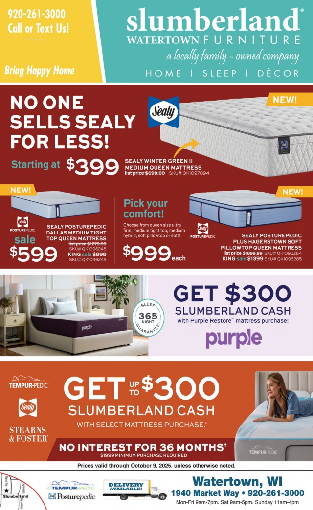 No One Sells Sealy for Less!, Slumberland Furniture - Watertown, Watertown, WI