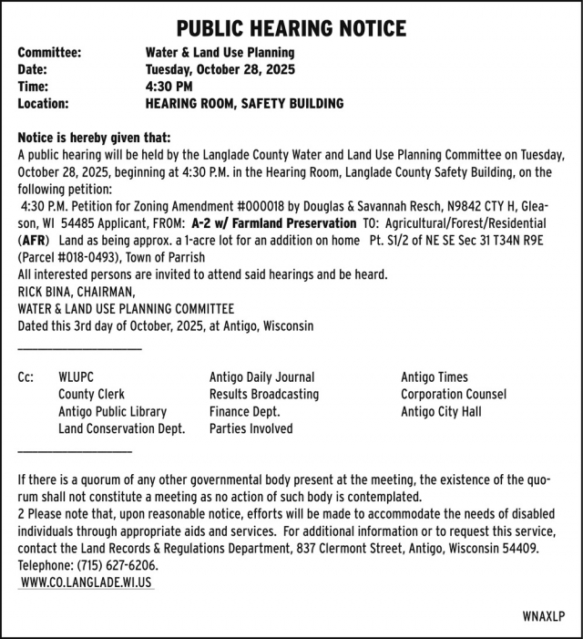 Public Hearing Notice, Langlade County