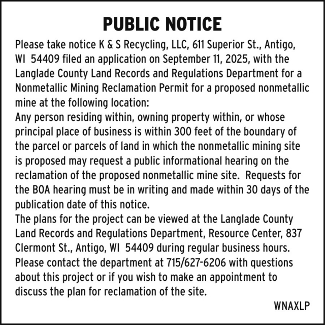 Public Notice, Langlade County